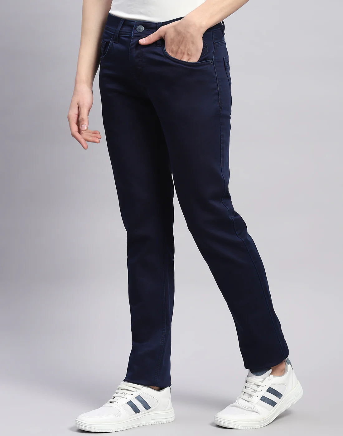 Men Blue Light Wash Narrow Fit Denim - Image 3