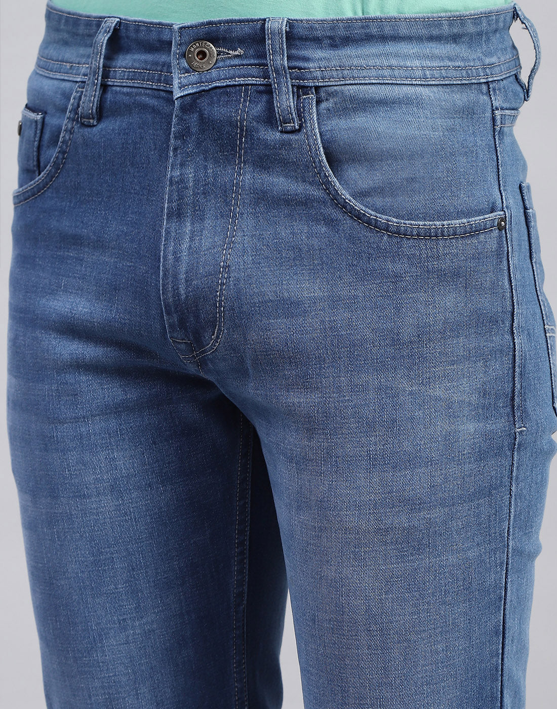 Men Blue Light Wash Narrow Fit Denim - Image 7