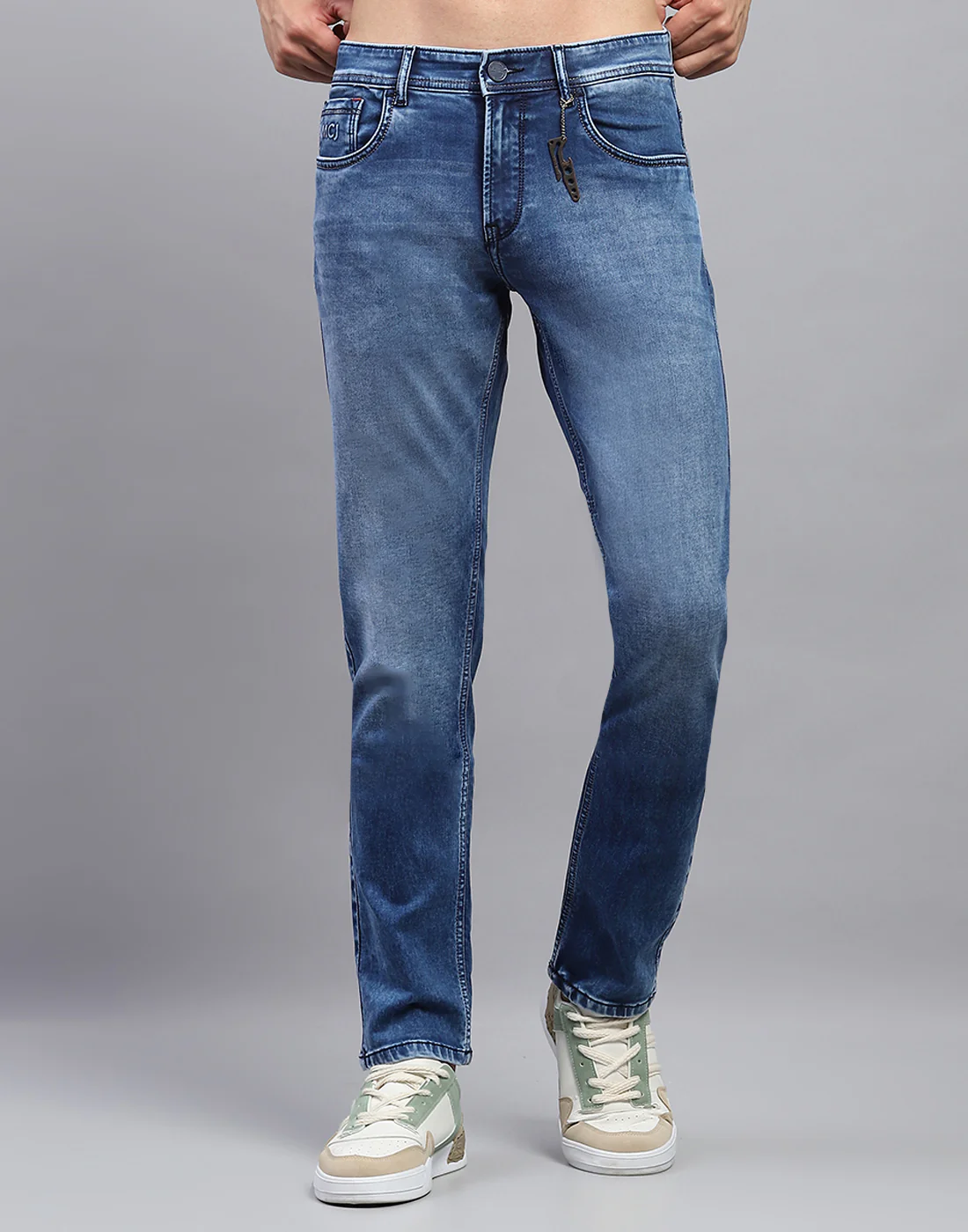 Men Blue Light Wash Narrow Fit Denim - Image 2