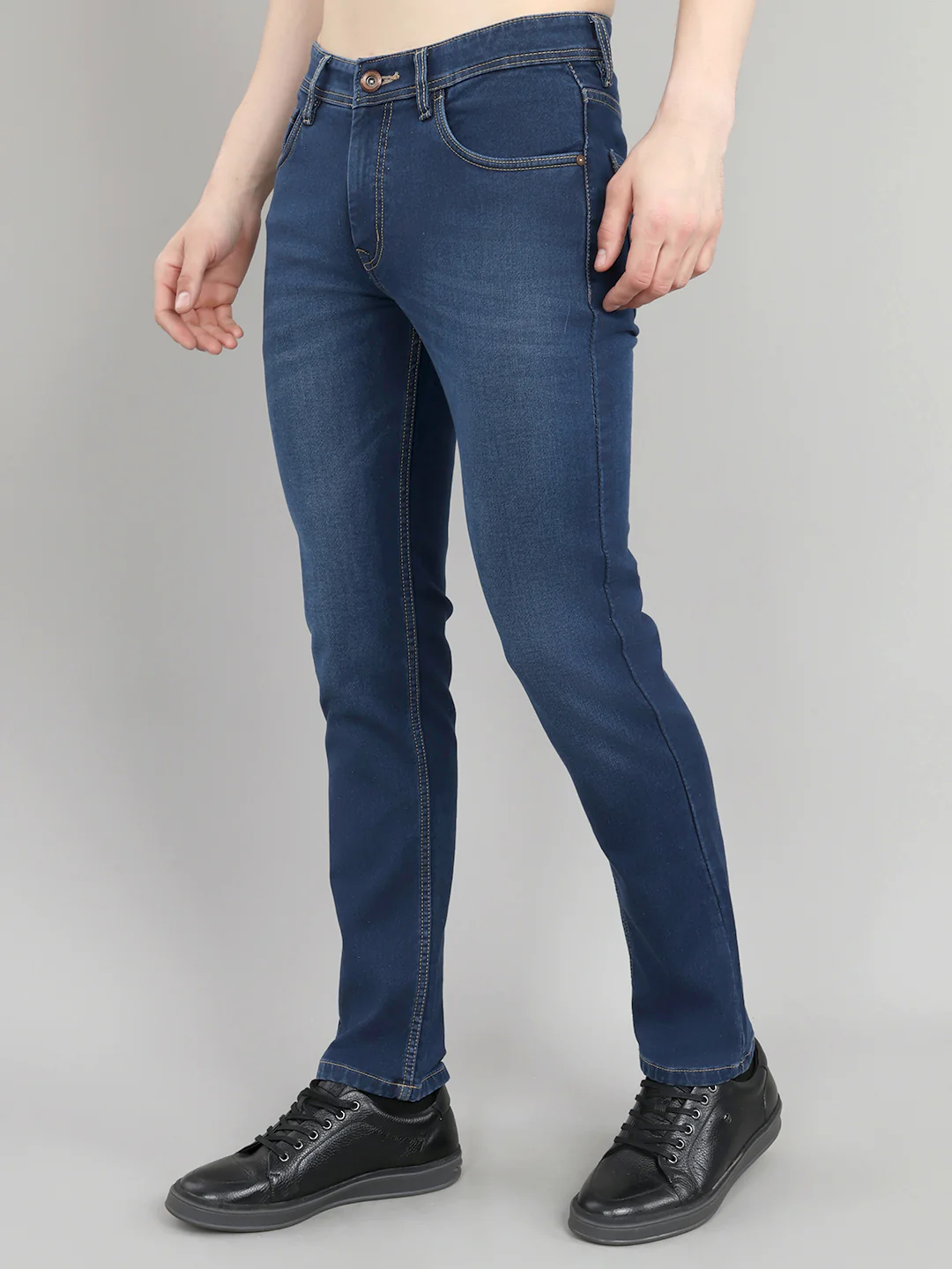 Men Blue Light Wash Narrow Fit Denim - Image 2