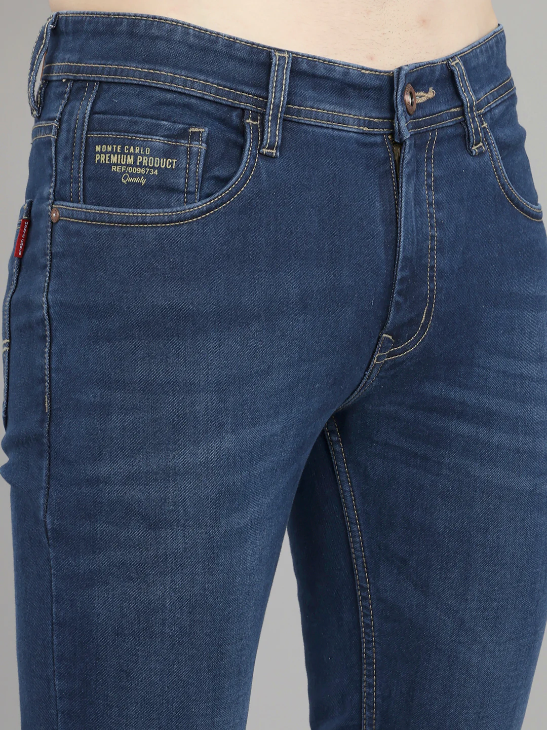 Men Blue Light Wash Narrow Fit Denim - Image 5