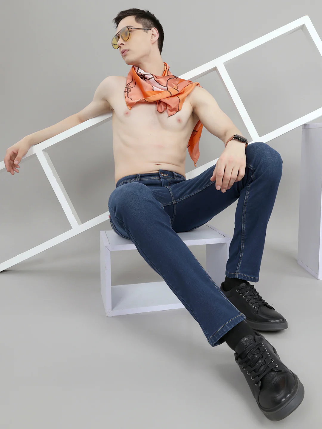 Men Blue Light Wash Narrow Fit Denim - Image 6