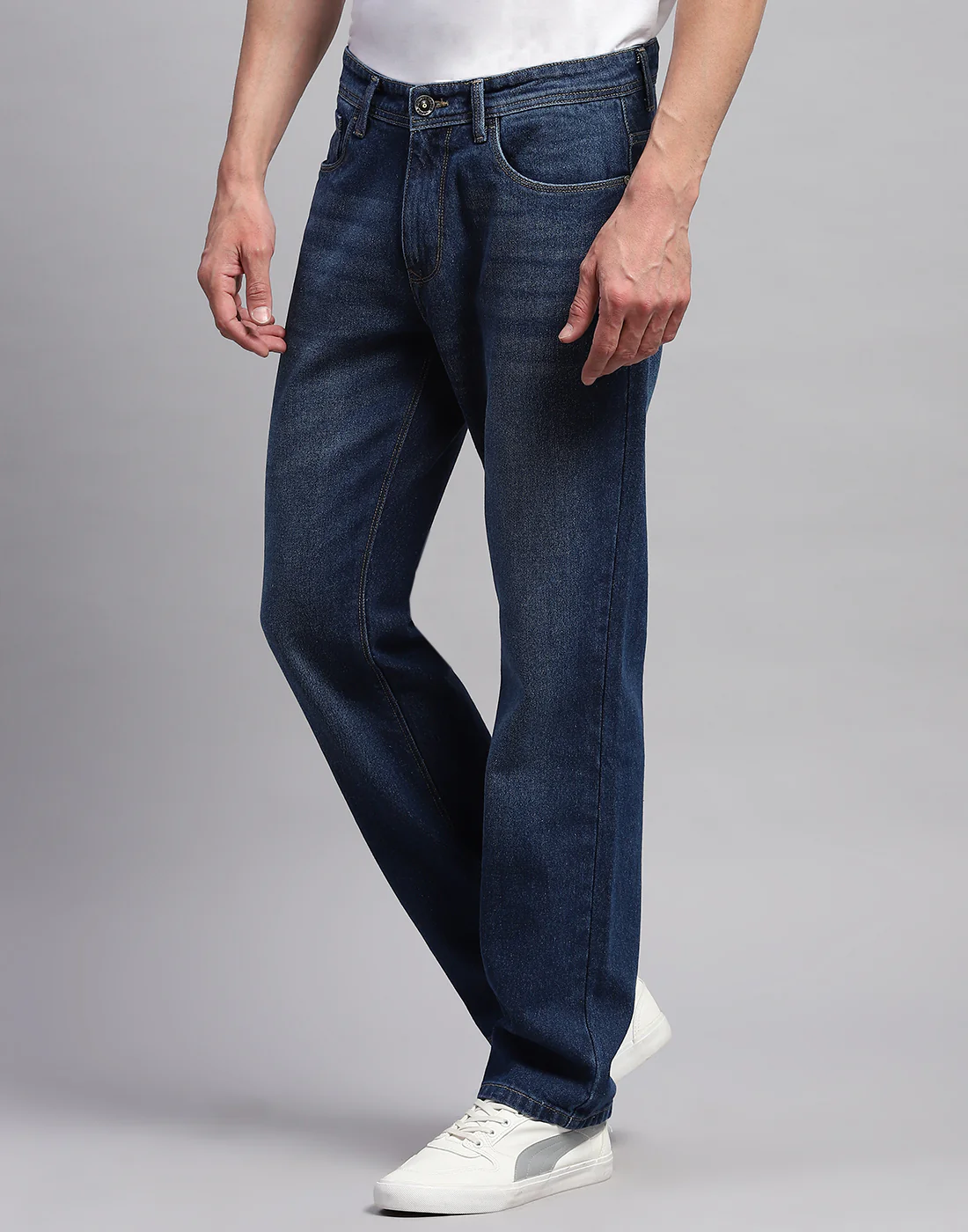 Men Blue Light Wash Regular Fit Denim - Image 3