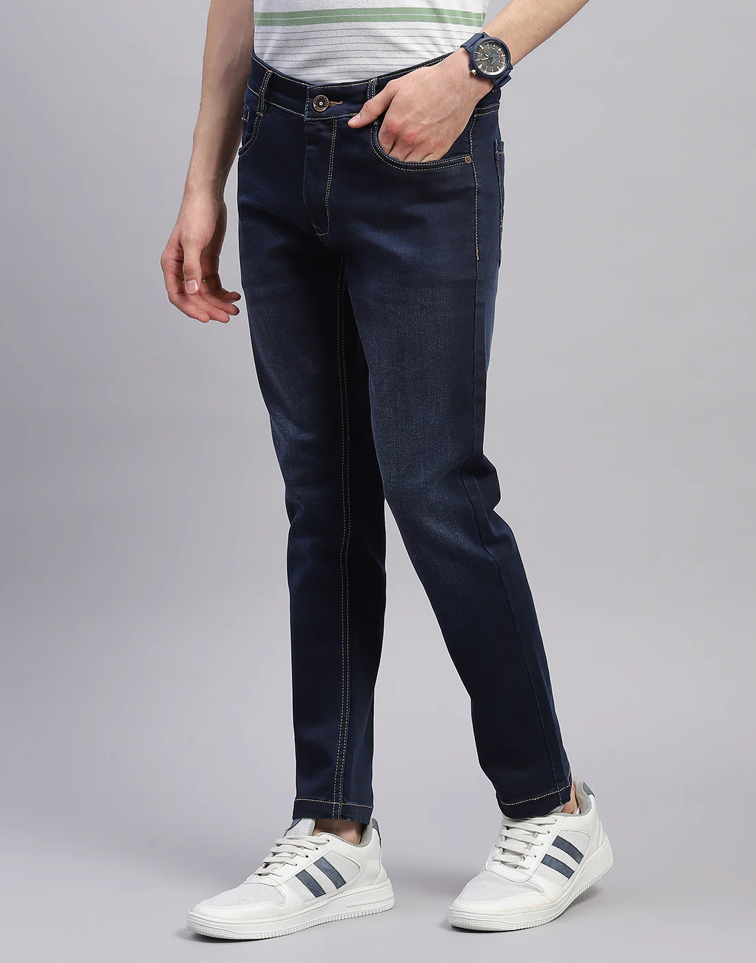Men Blue Light Wash Ankle Length Denim - Image 3