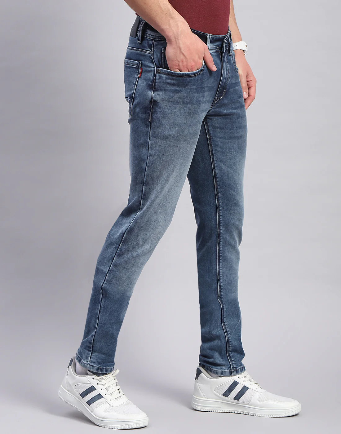 Men Blue Light Wash Skinny Fit Denim - Image 4
