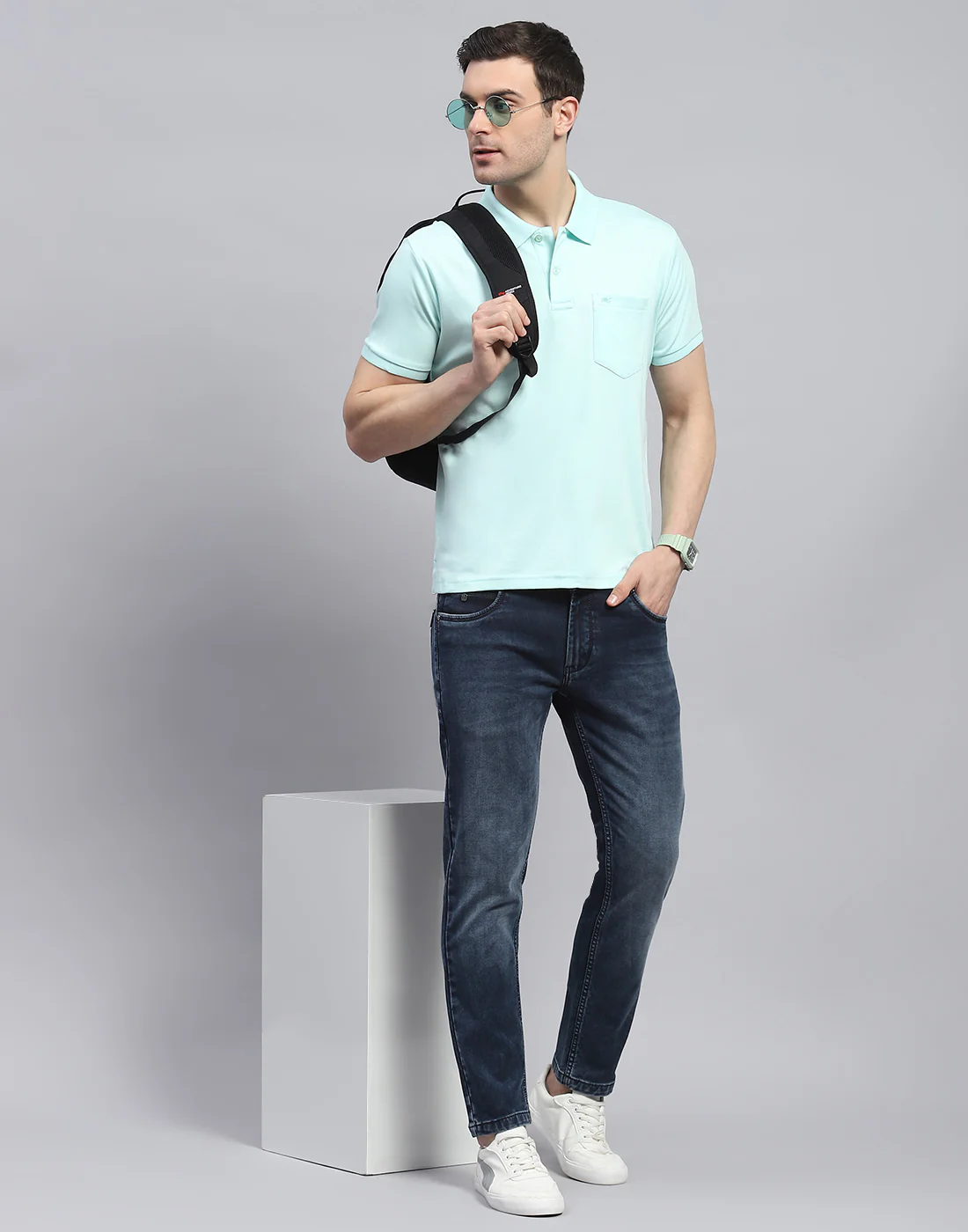 Men Blue Light Wash Ankle Length Denim - Image 2