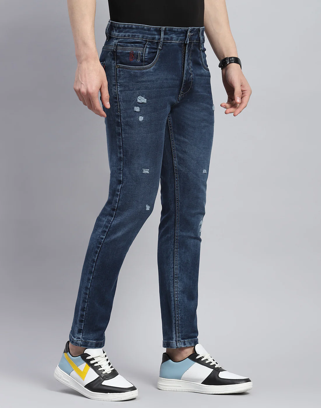 Men Blue Light Wash Ankle Length Denim - Image 4