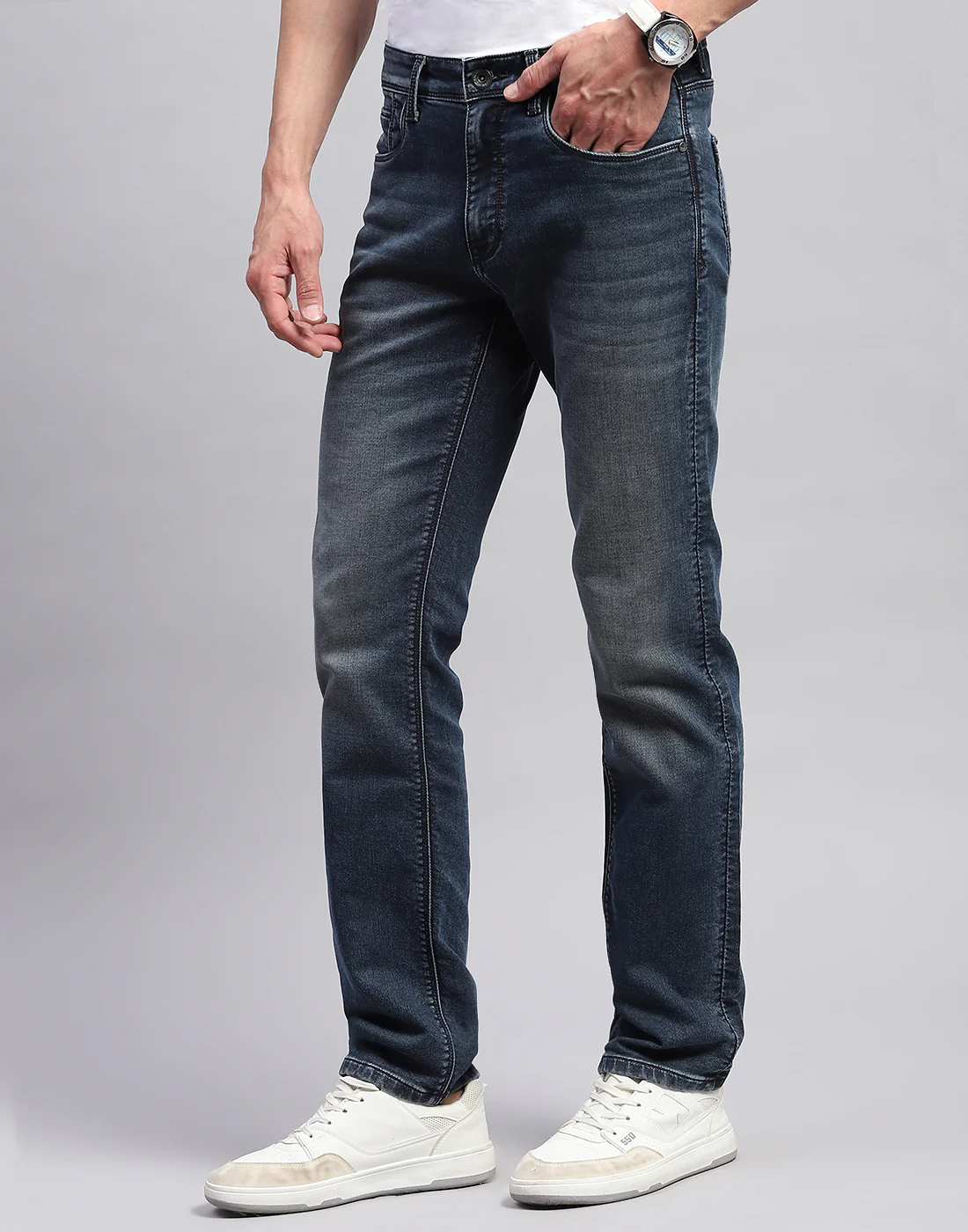 Men Blue Light Wash Straight Fit Denim - Image 3