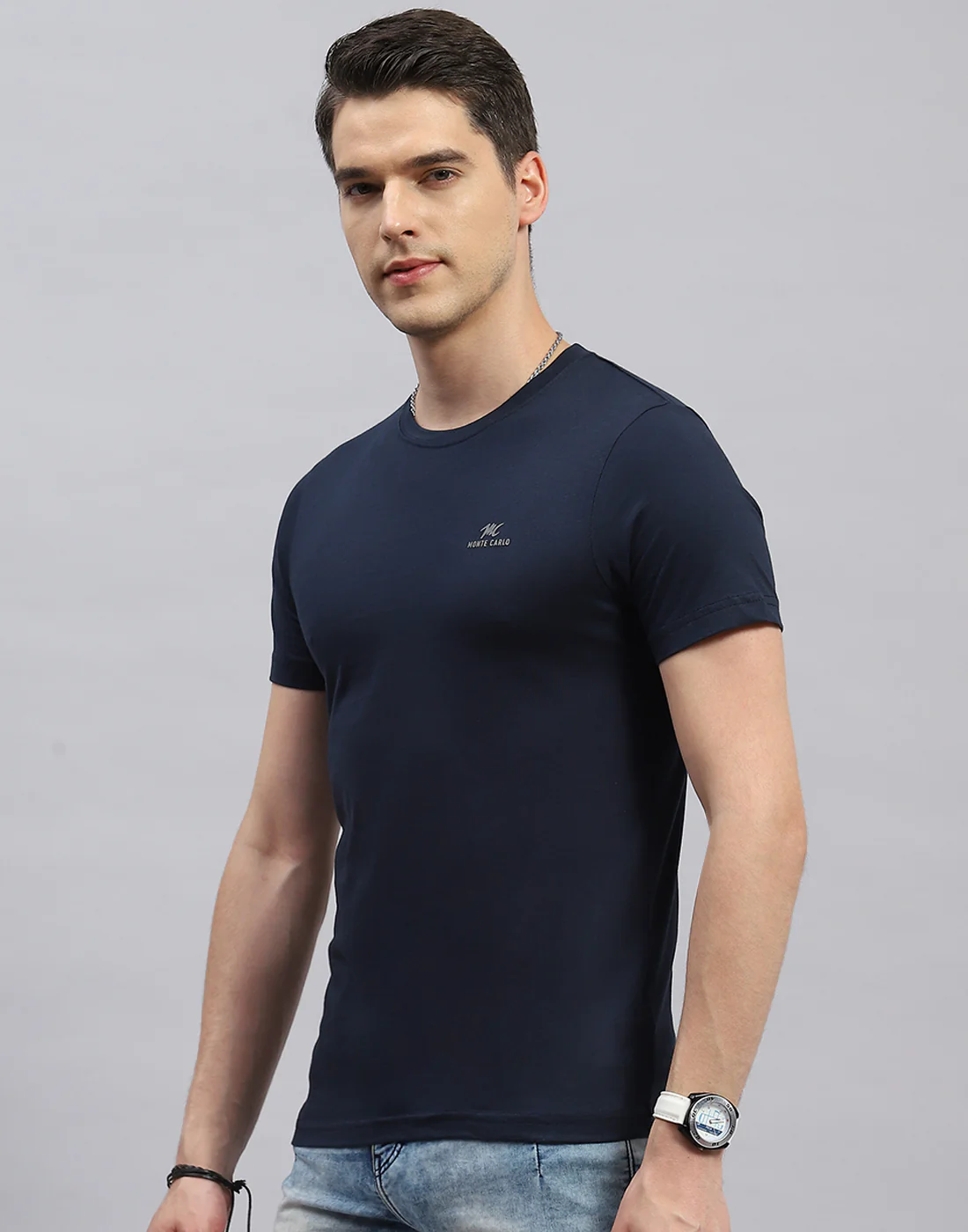 Men Blue, Navy Blue & Teal Blue Solid Round Neck Half Sleeve T-Shirt (Pack of 3) - Image 4