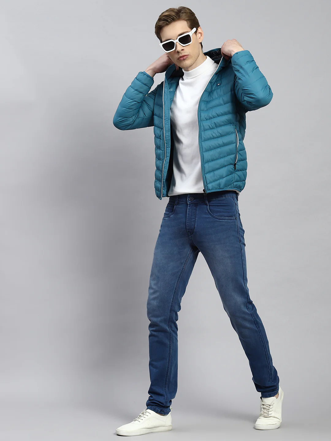 Men Blue Plain Jacket