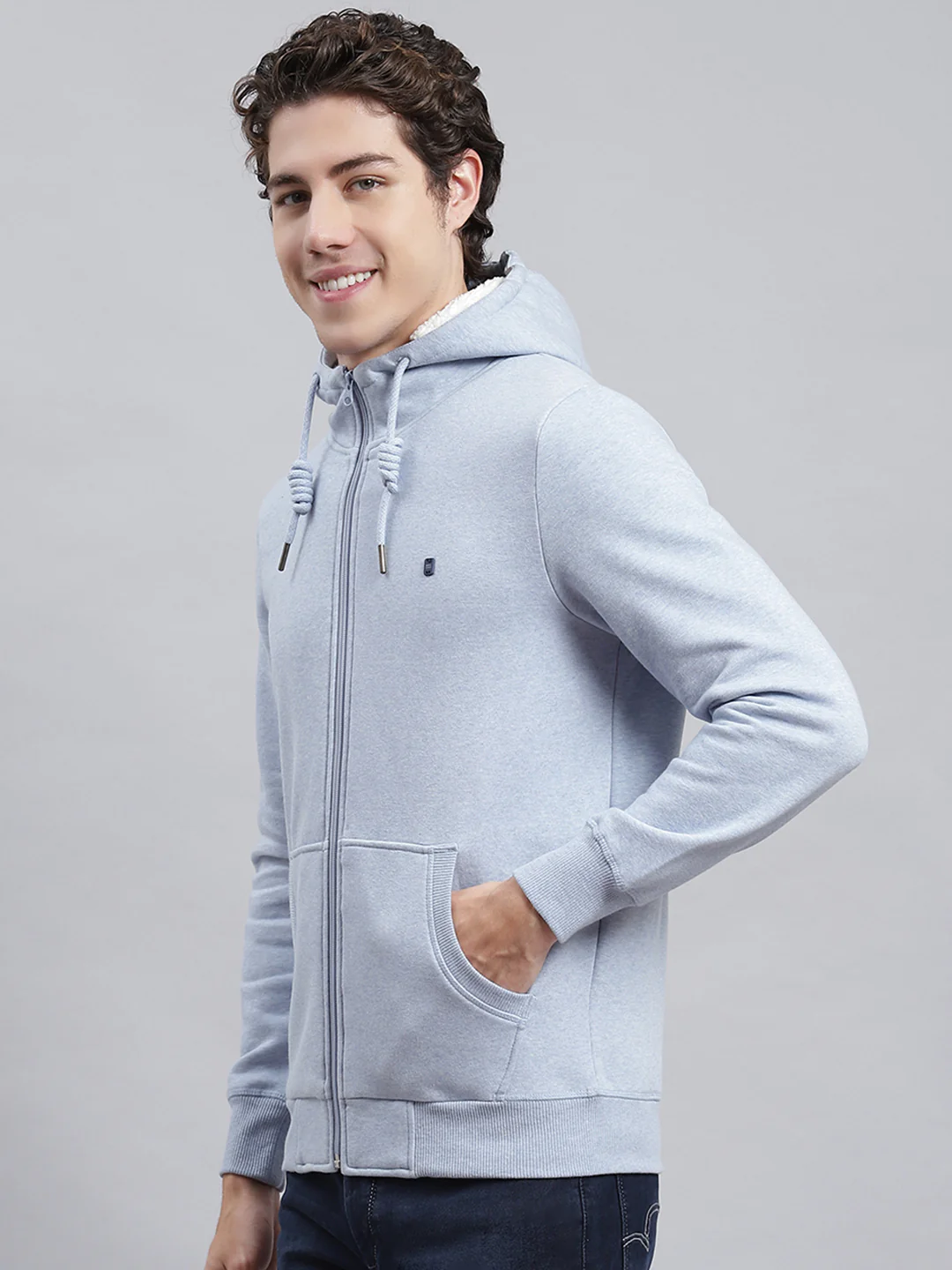 Men Blue Plain Sweatshirt - Image 4