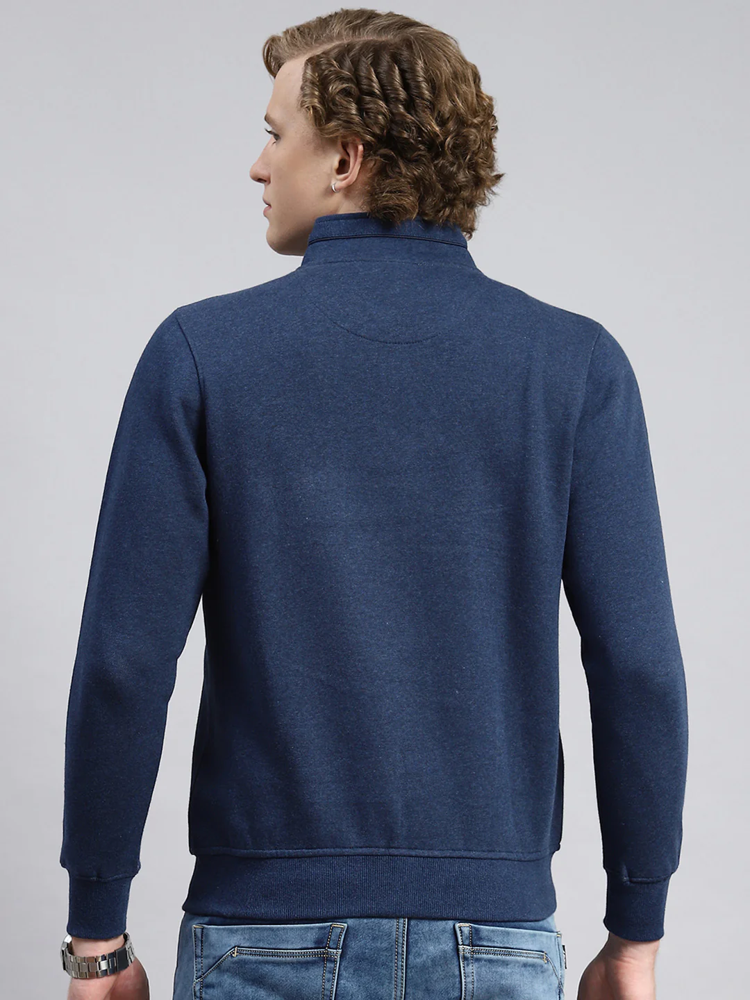 Men Blue Plain Sweatshirt - Image 5
