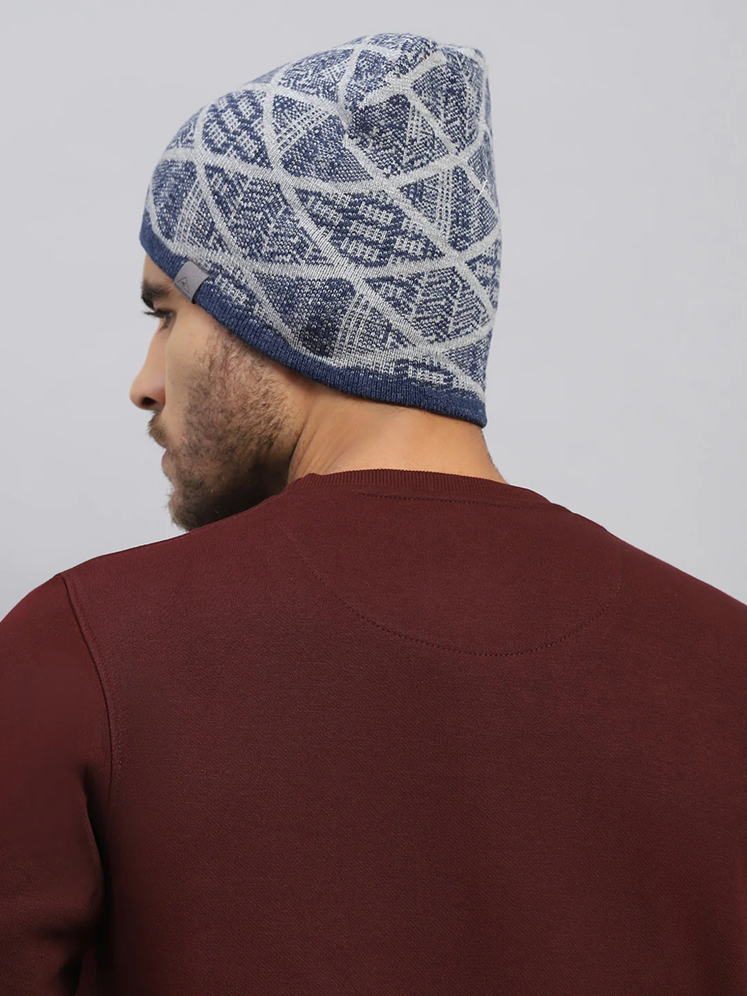 Men Blue Printed Blend Wool Cap - Image 5