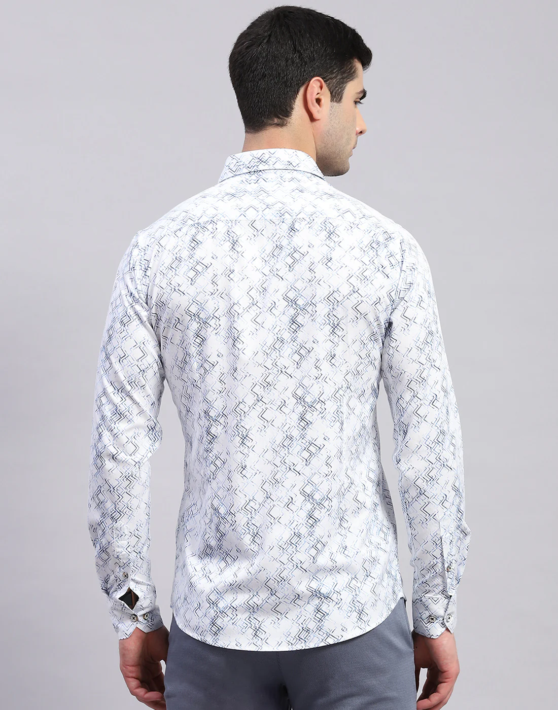 Men Blue Printed Collar Full Sleeve Shirt - Image 5