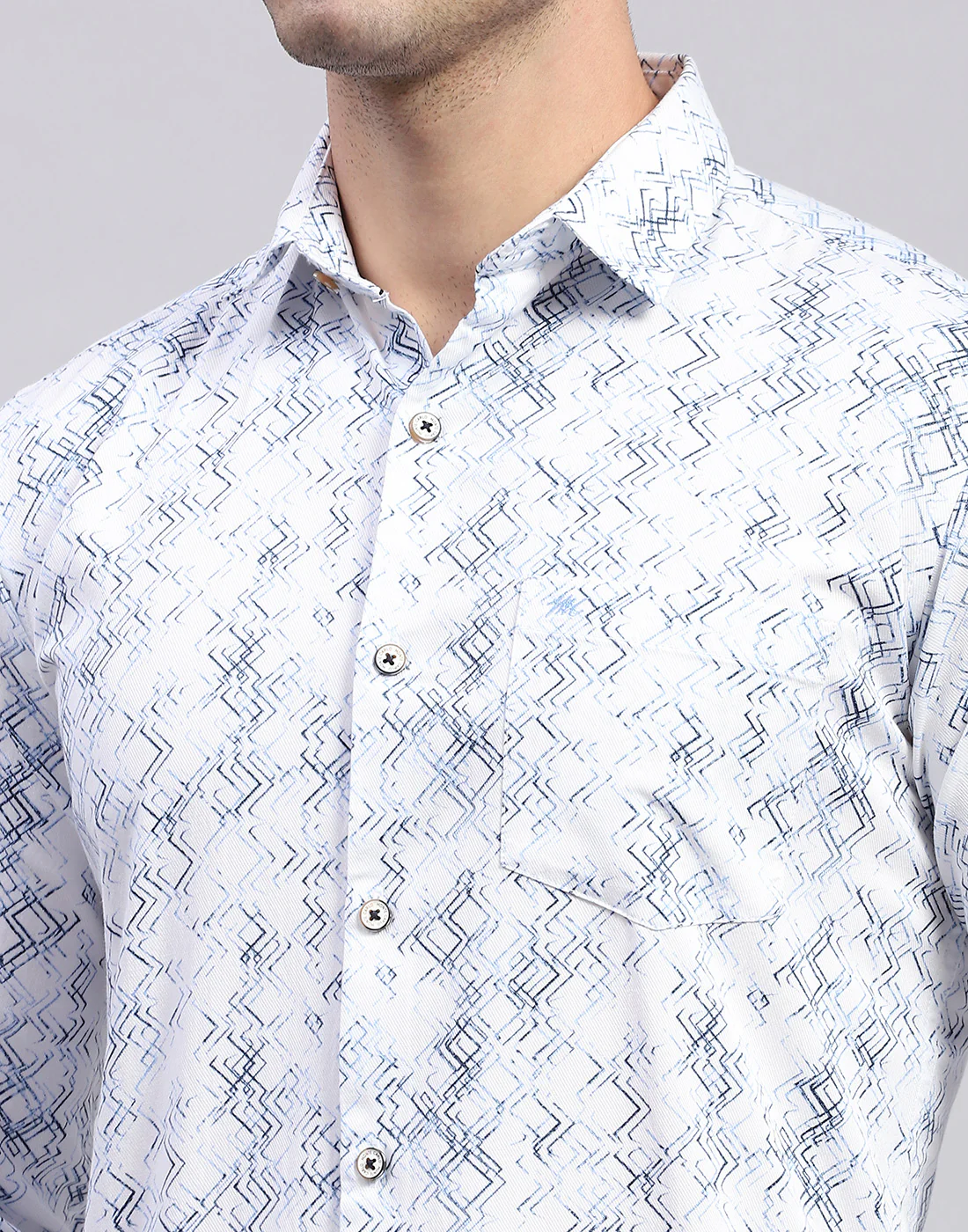 Men Blue Printed Collar Full Sleeve Shirt - Image 6