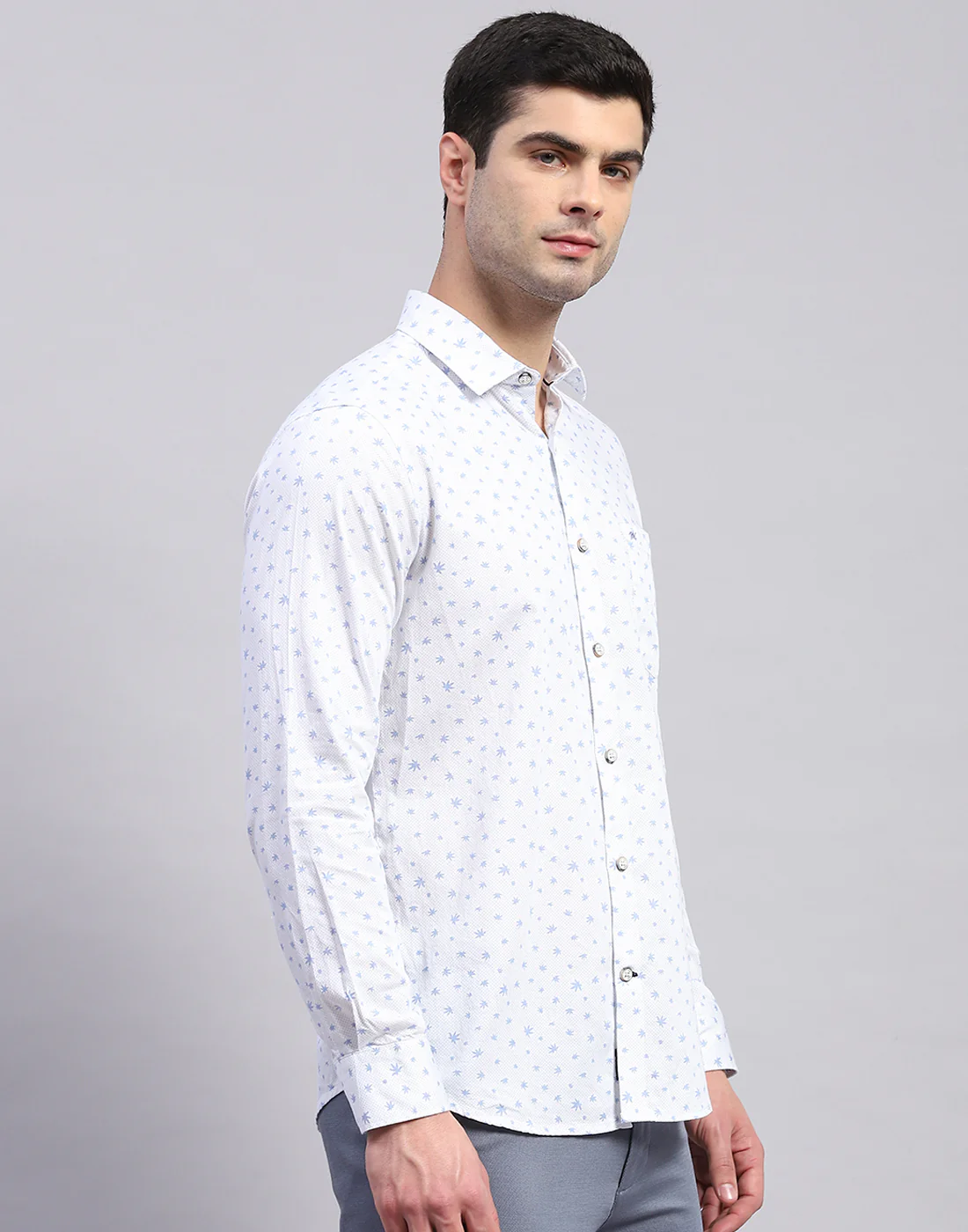 Men Blue Printed Collar Full Sleeve Shirt - Image 4