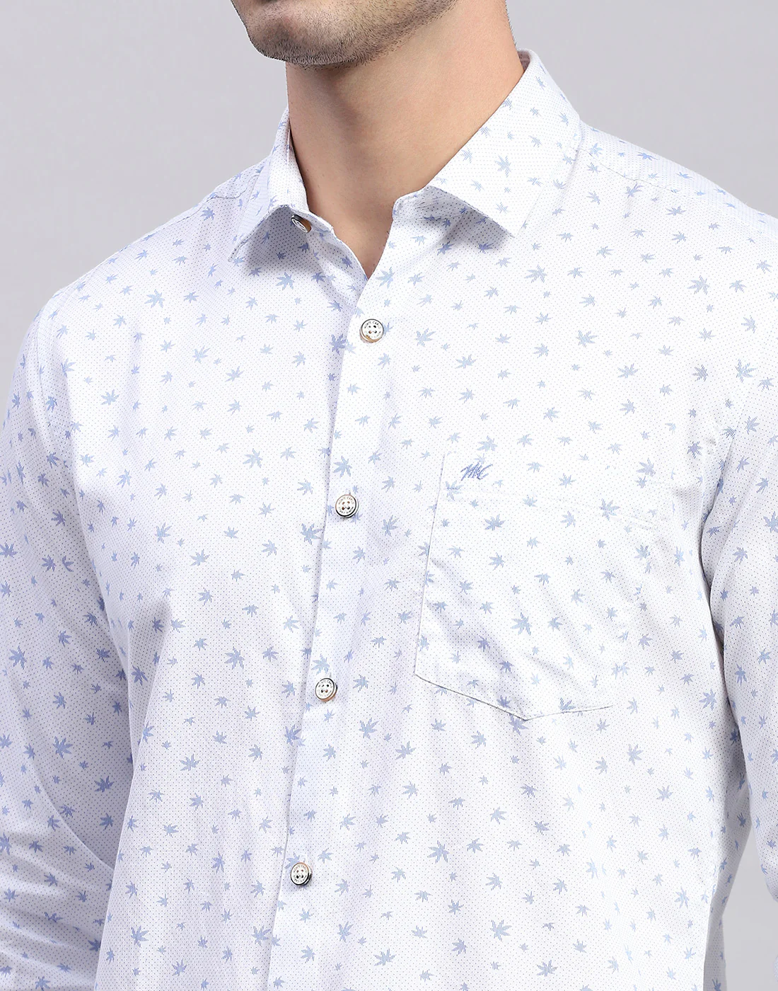 Men Blue Printed Collar Full Sleeve Shirt - Image 6