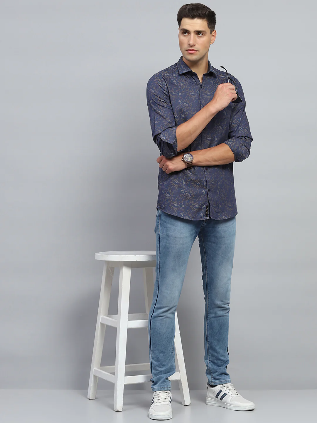 Men Blue Printed Collar Full Sleeve Shirt - Image 2