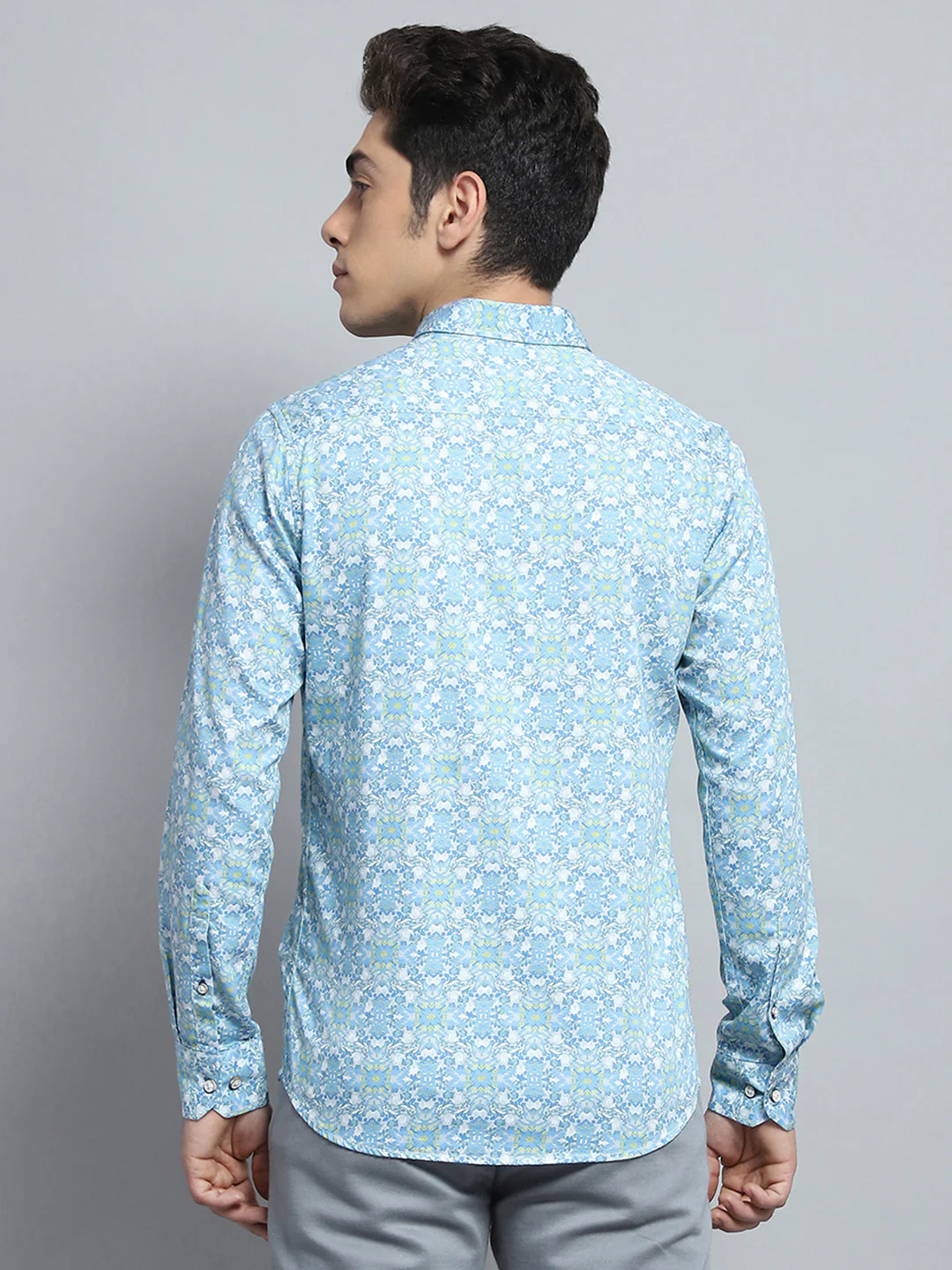 Men Blue Printed Collar Full Sleeve Shirt - Image 5