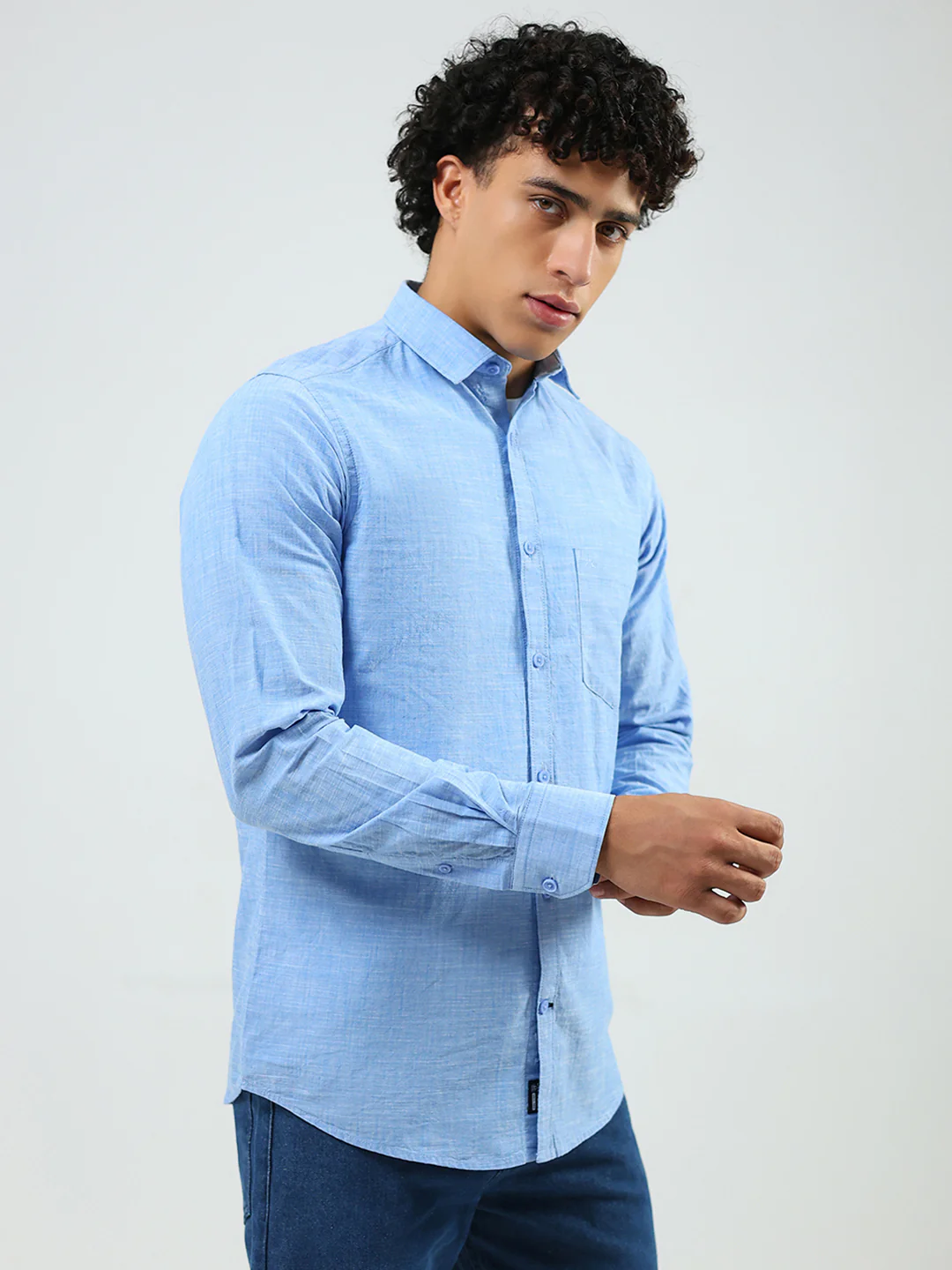Men Blue Printed Collar Full Sleeve Shirt - Image 4