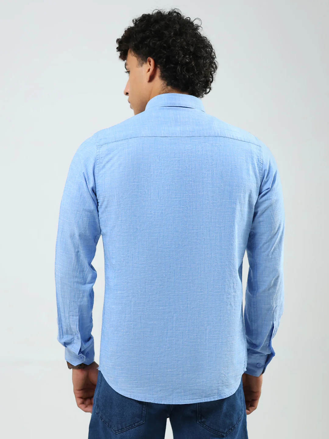 Men Blue Printed Collar Full Sleeve Shirt - Image 5