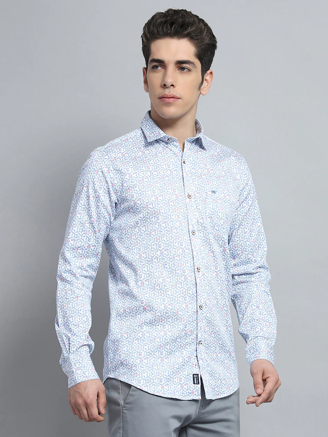 Men Blue Printed Collar Full Sleeve Shirt - Image 4