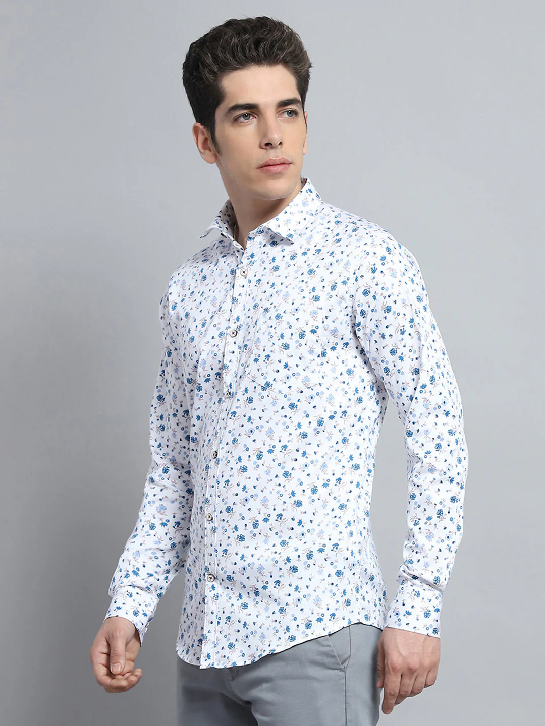 Men Blue Printed Collar Full Sleeve Shirt - Image 3