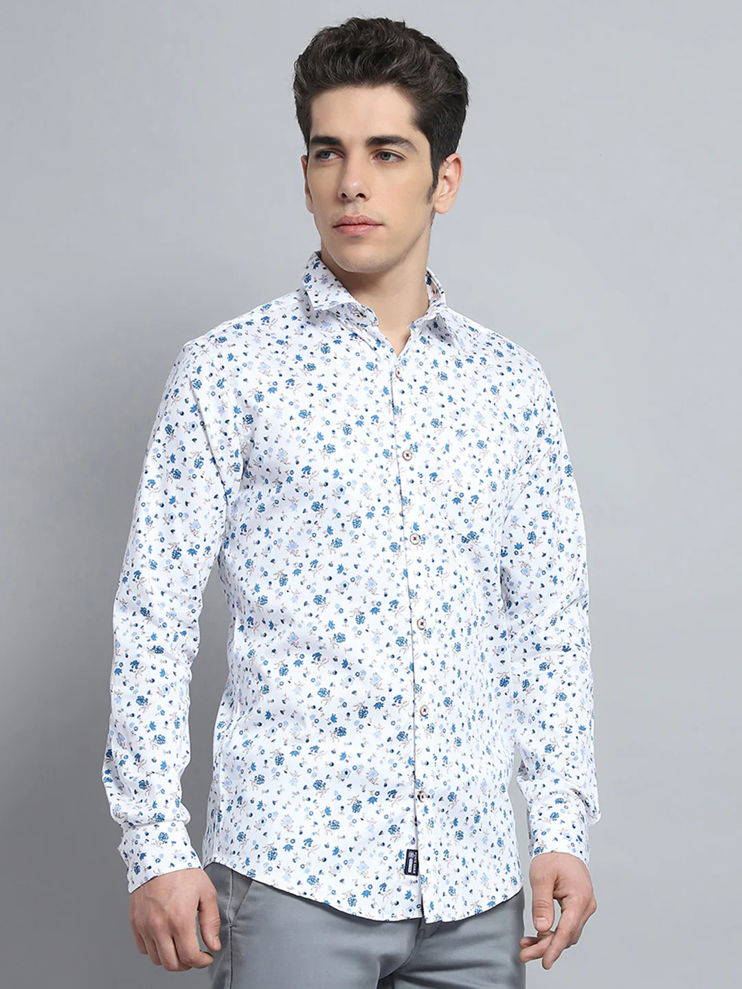 Men Blue Printed Collar Full Sleeve Shirt - Image 4