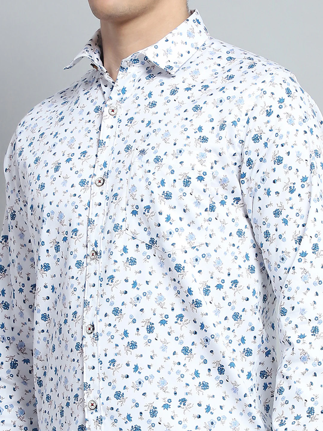 Men Blue Printed Collar Full Sleeve Shirt - Image 6