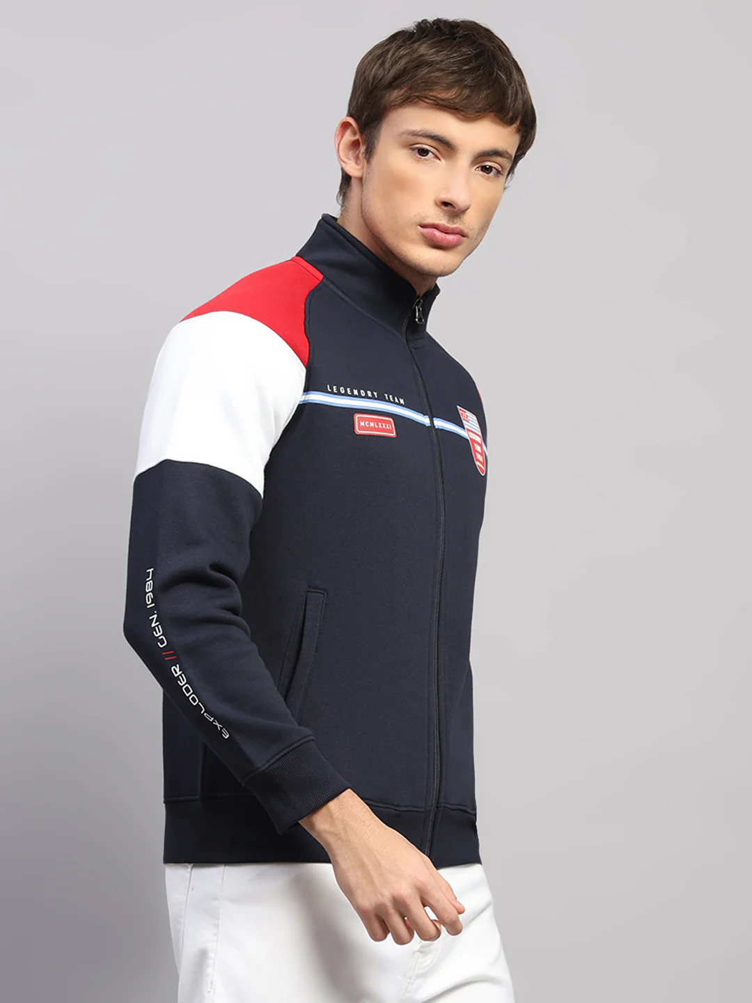Men Blue Printed Collar Full Sleeve Sweatshirt - Image 4