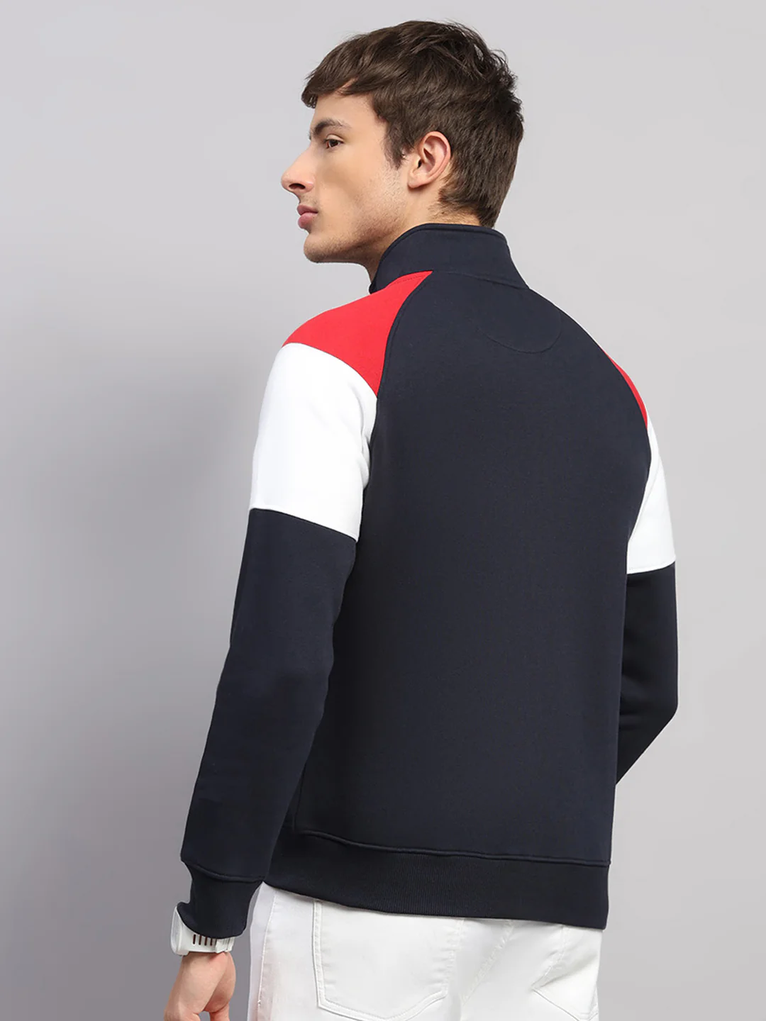 Men Blue Printed Collar Full Sleeve Sweatshirt - Image 5