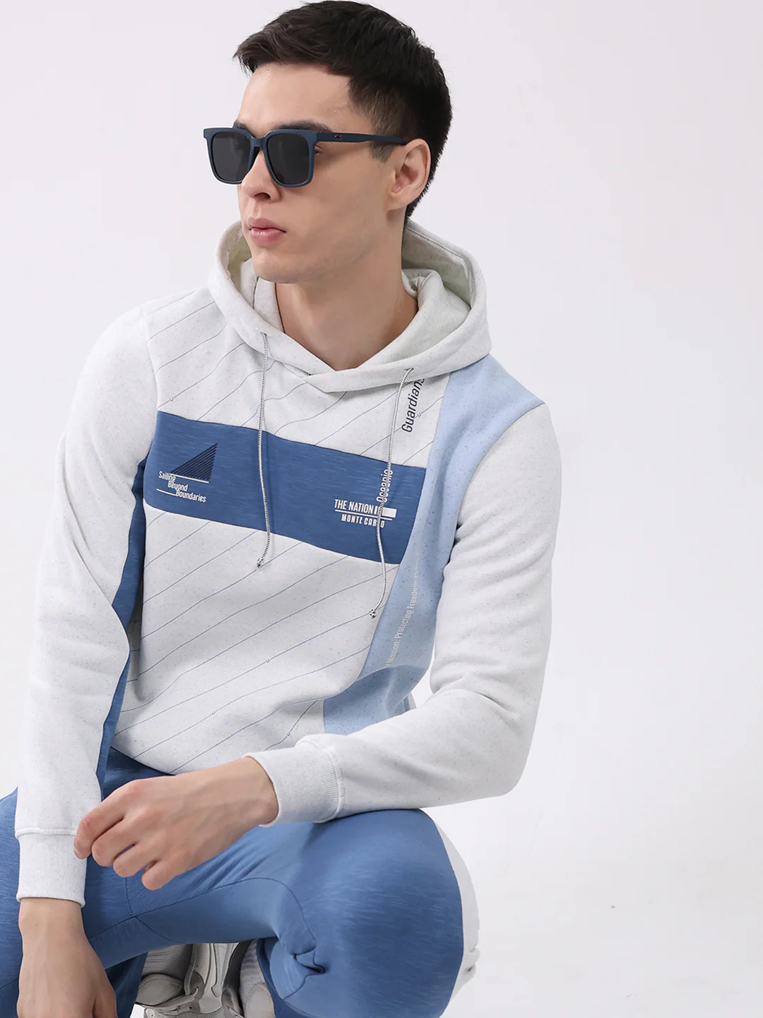 Men Blue Printed Collar Full Sleeve Winter Tracksuit - Image 6