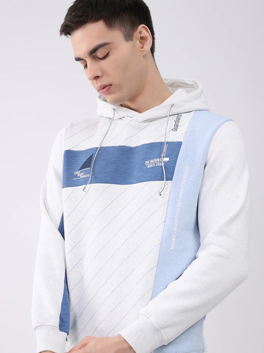 Men Blue Printed Collar Full Sleeve Winter Tracksuit - Image 7