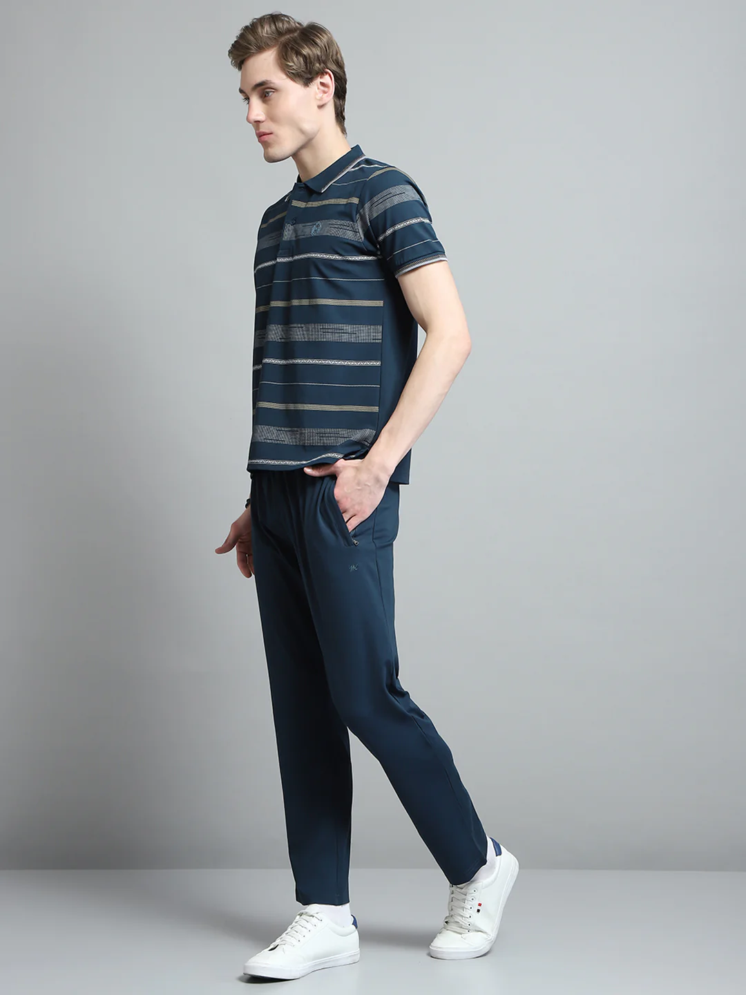Men Blue Printed Collar Half Sleeve Lower Set - Image 3