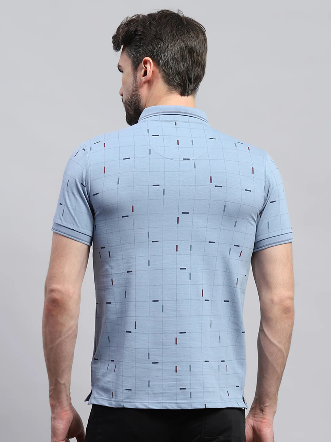 Men Blue Printed Collar Half Sleeve T-Shirt - Image 5