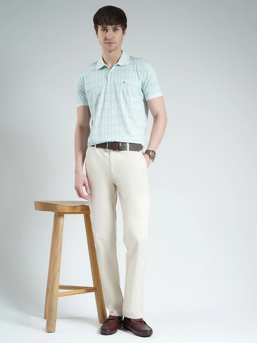 Men Blue Printed Collar Half Sleeve T-Shirt - Image 2