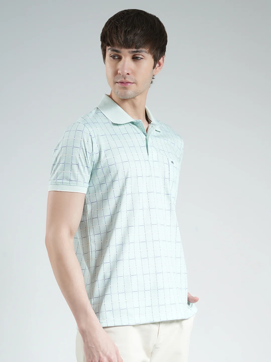 Men Blue Printed Collar Half Sleeve T-Shirt - Image 4