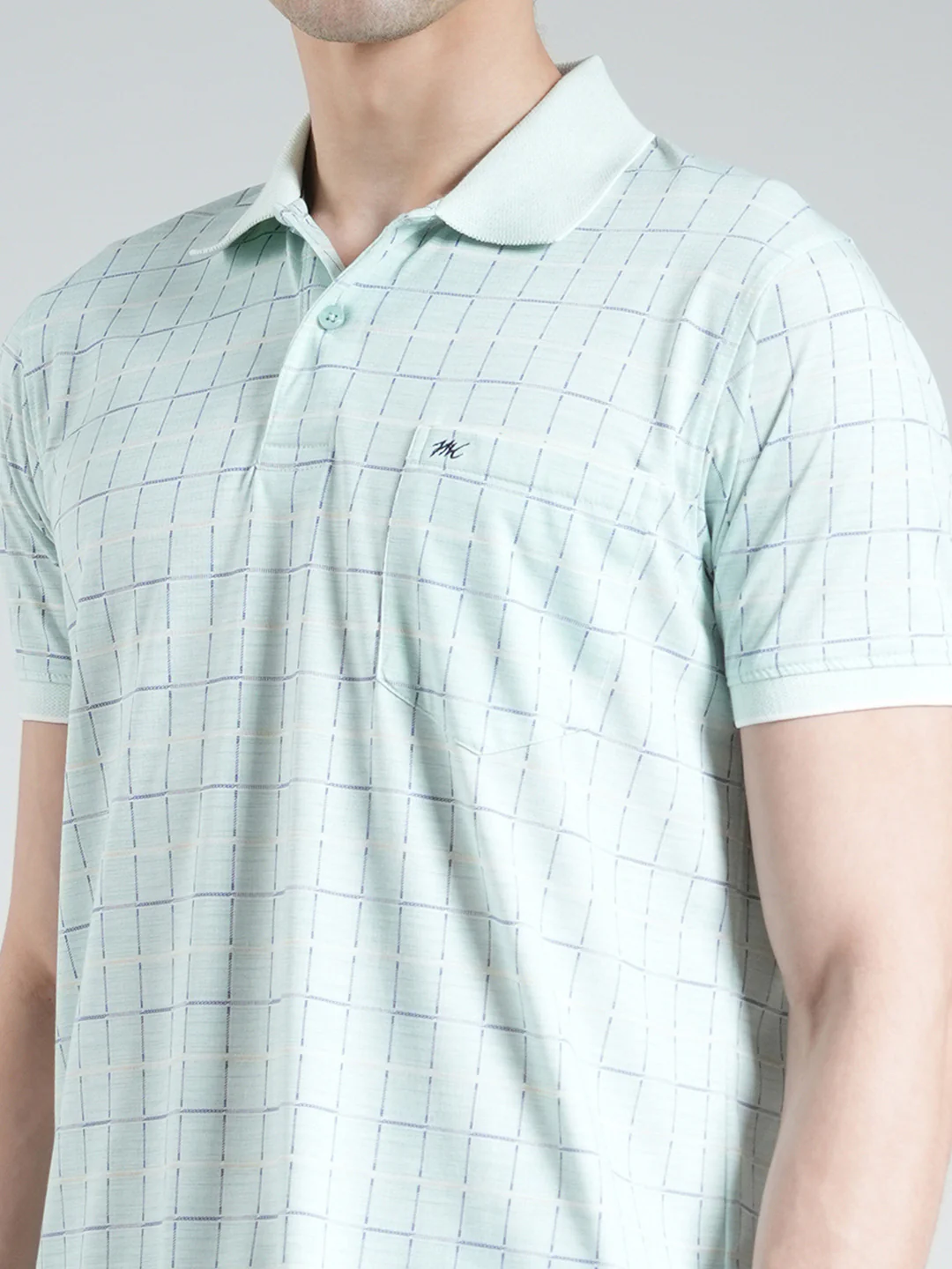 Men Blue Printed Collar Half Sleeve T-Shirt - Image 6