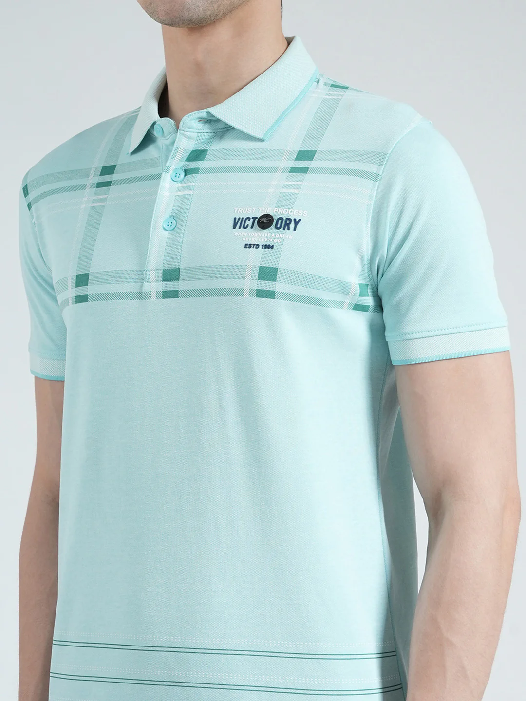 Men Blue Printed Collar Half Sleeve T-Shirt - Image 6