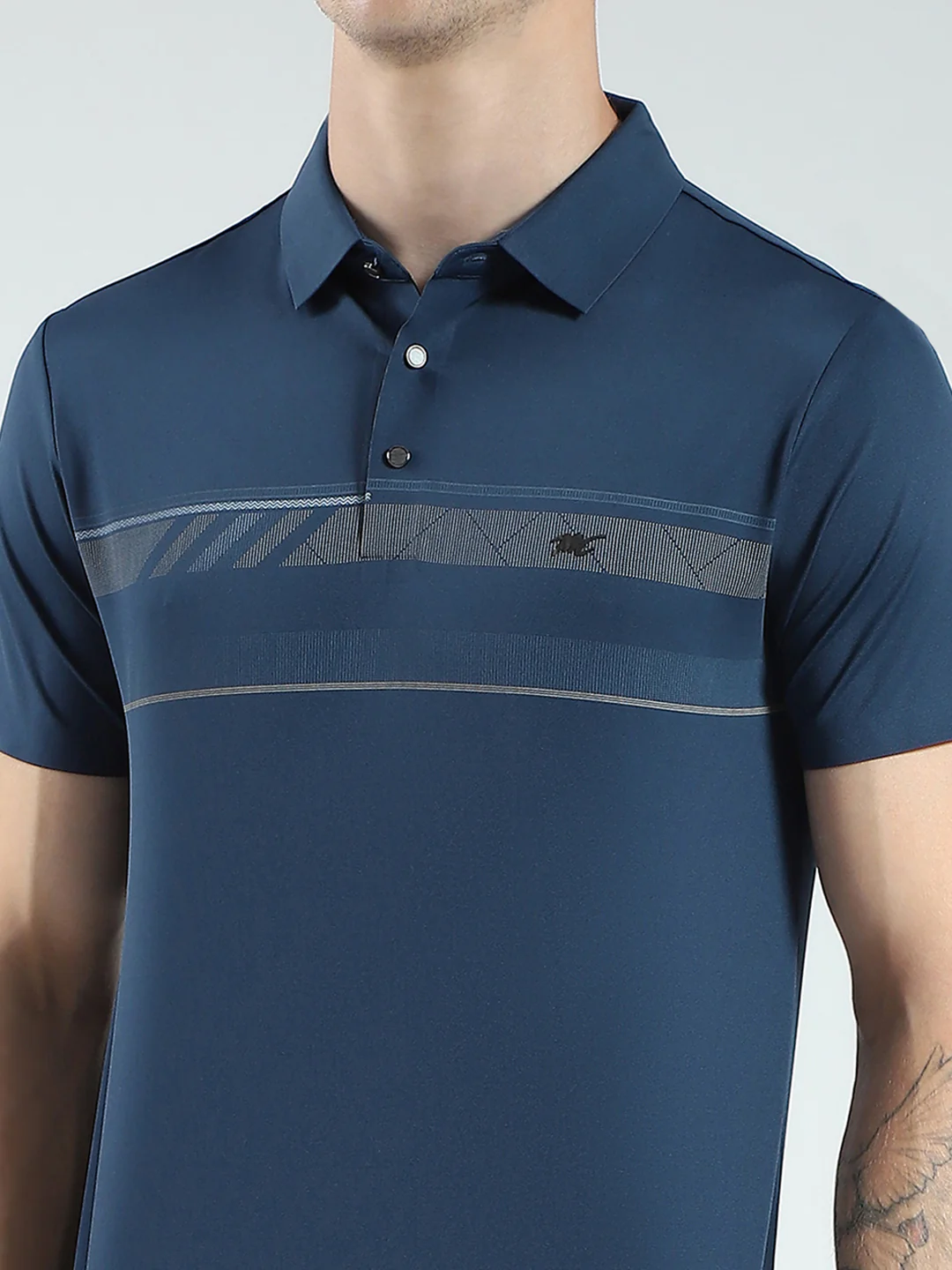Men Blue Printed Collar Half Sleeve T-Shirt - Image 7