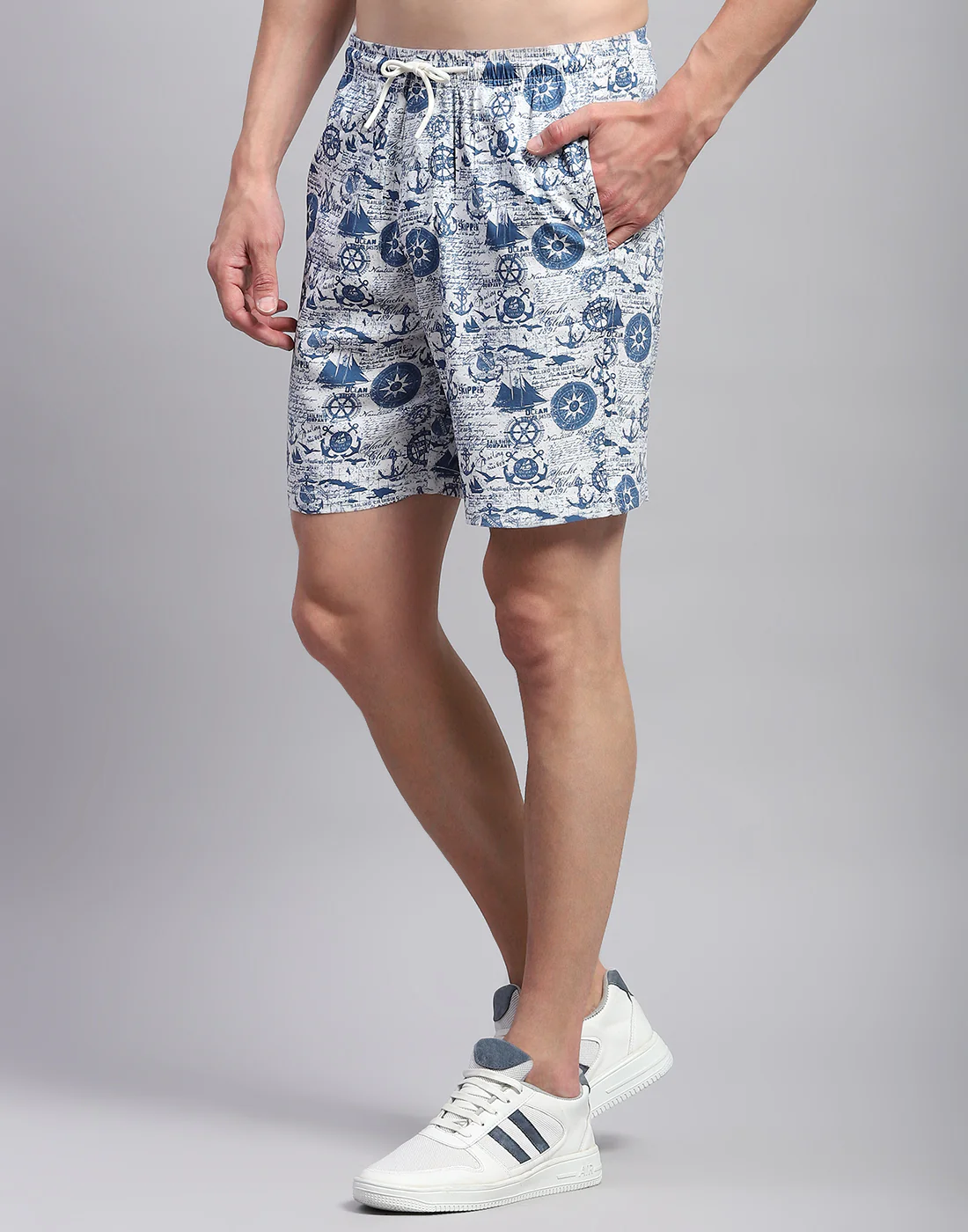 Men Blue Printed Collar Neck Half Sleeve Cords Set - Image 7