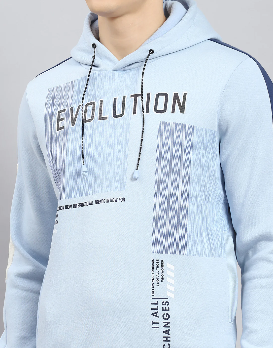 Men Blue Printed Hooded Full Sleeve Sweatshirt - Image 8