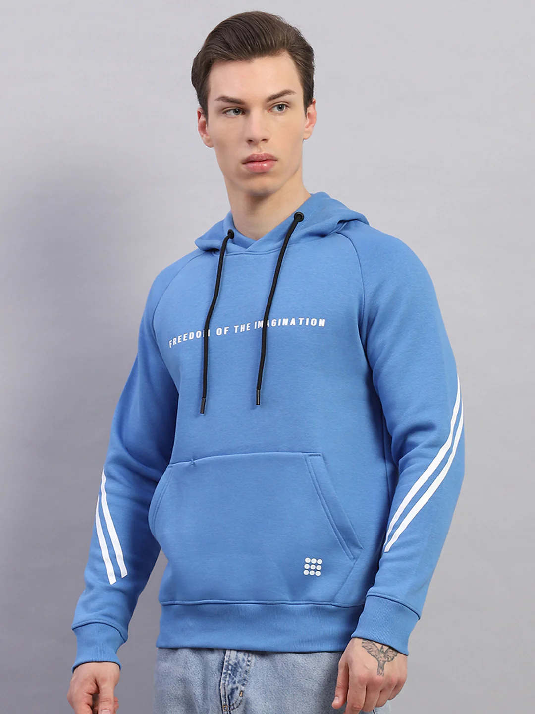 Rock.it Men Blue Printed Hooded Full Sleeve Sweatshirt - Image 2
