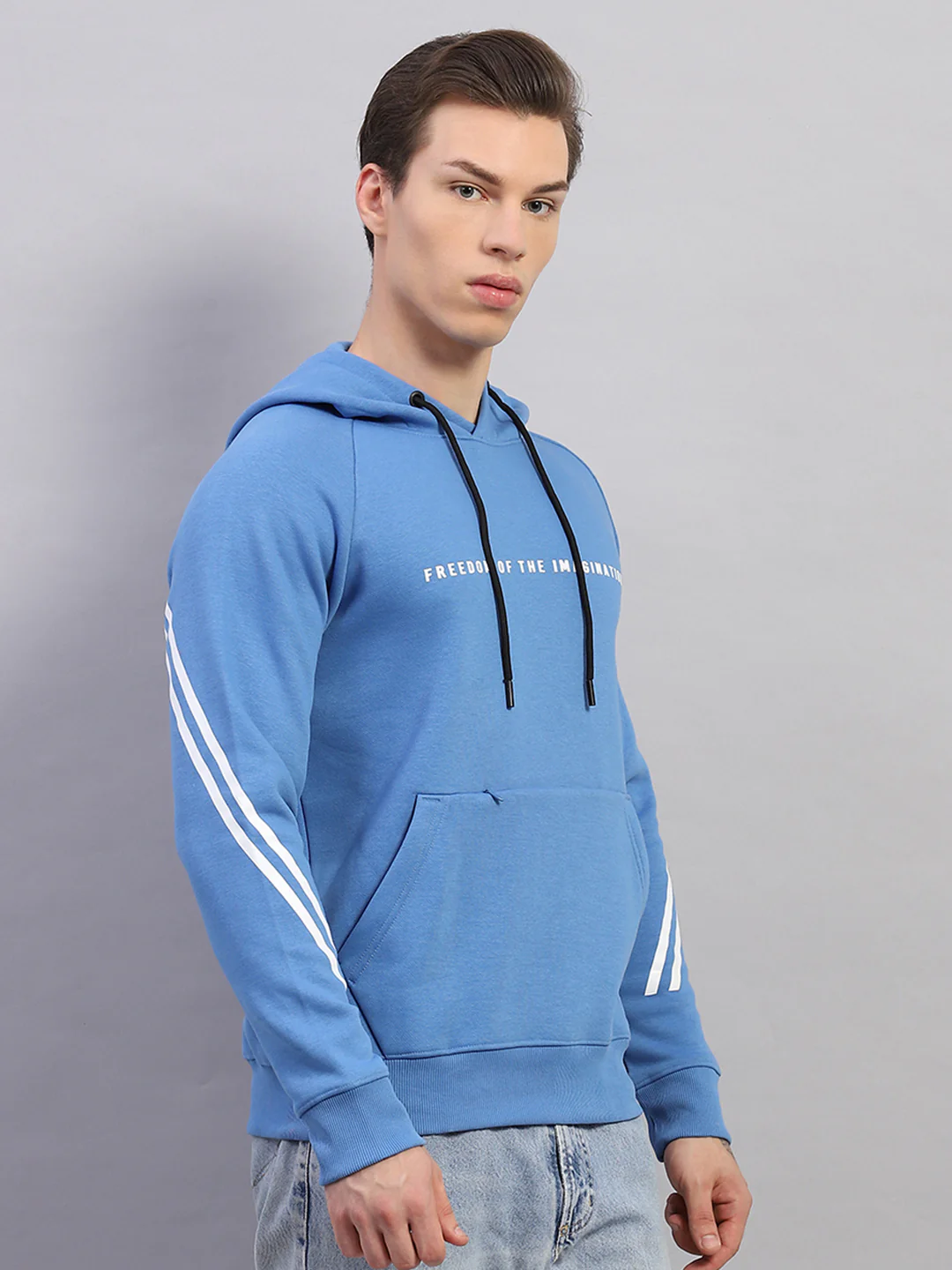 Rock.it Men Blue Printed Hooded Full Sleeve Sweatshirt - Image 3