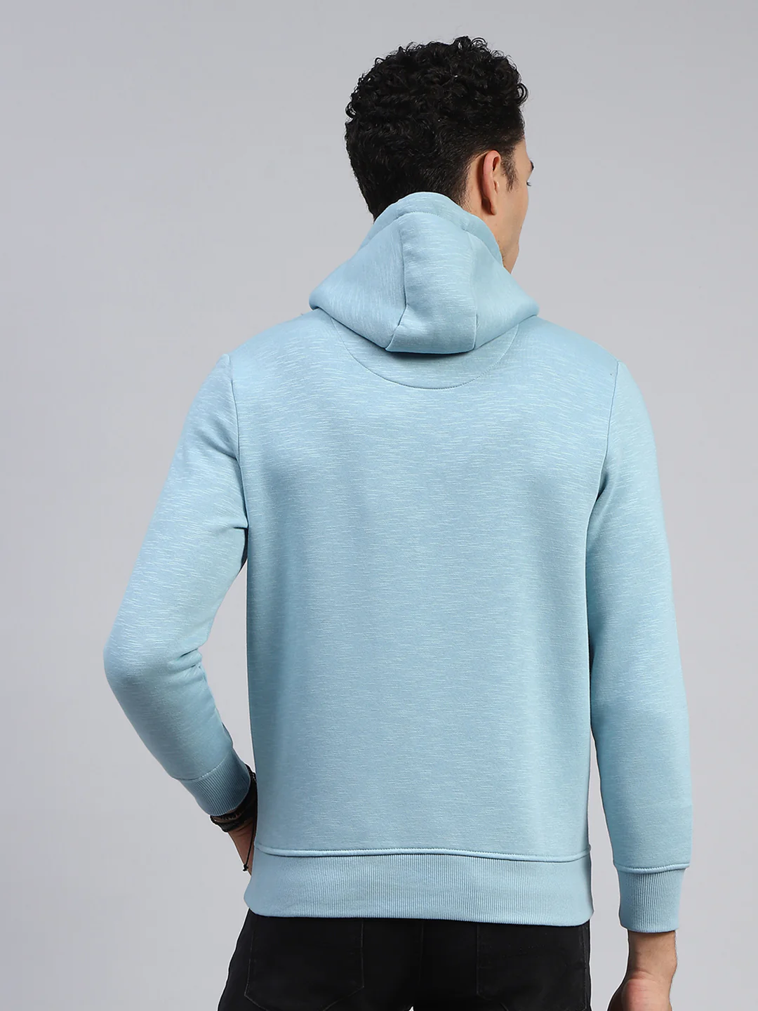 Men Blue Printed Hooded Full Sleeve Sweatshirt - Image 5