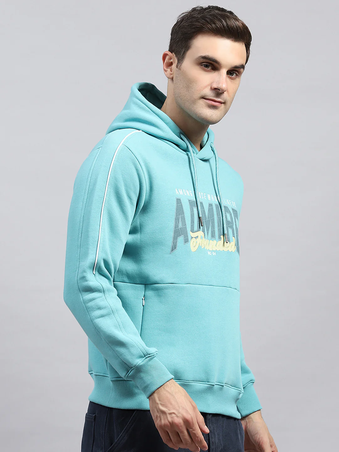 Men Blue Printed Hooded Full Sleeve Sweatshirt - Image 4