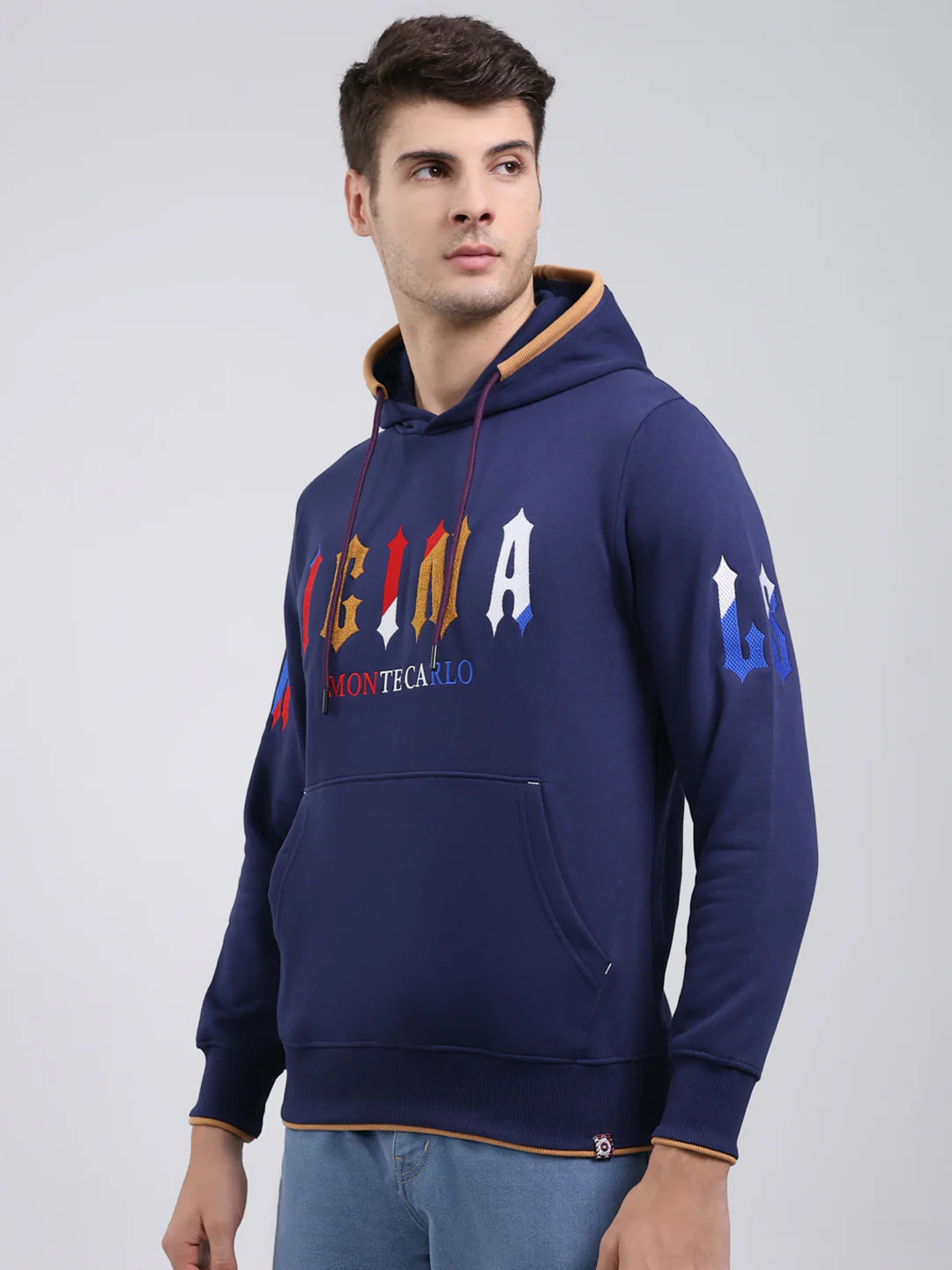 Men Blue Printed Hooded Full Sleeve Sweatshirt - Image 3