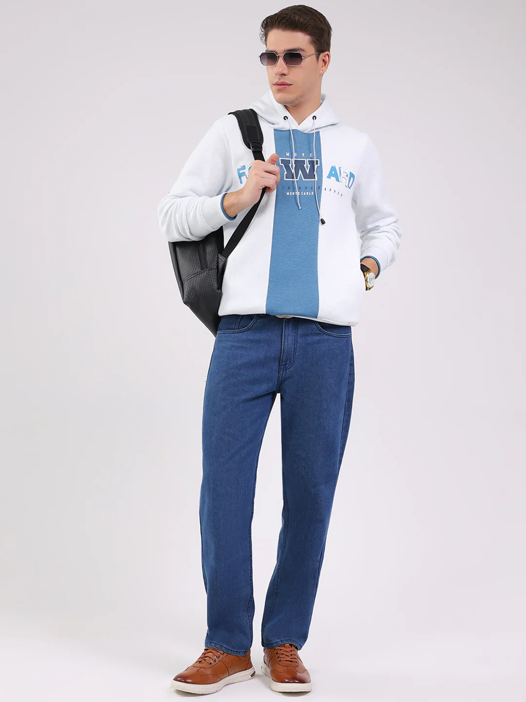 Men Blue Printed Hooded Full Sleeve Sweatshirt - Image 2