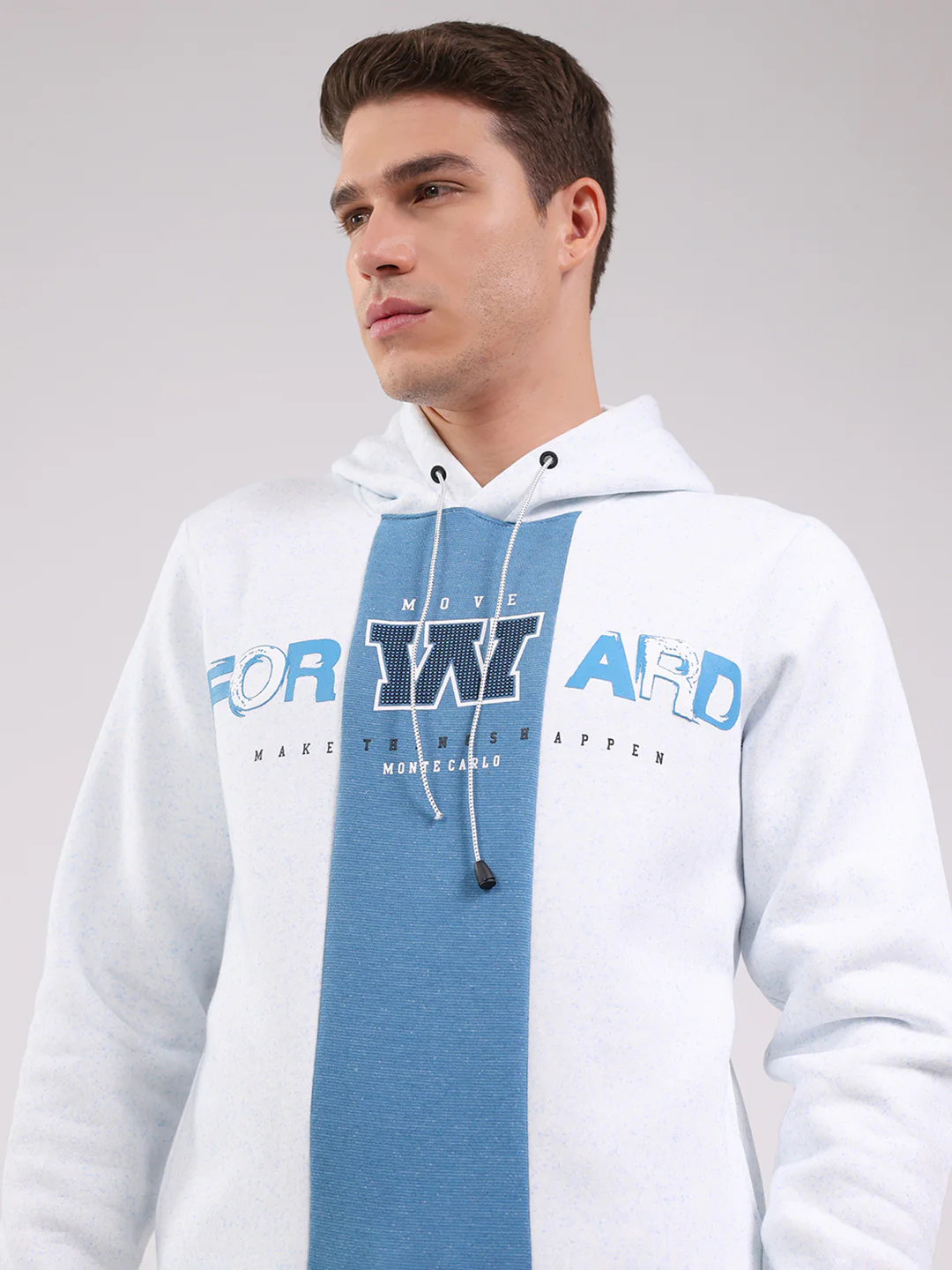 Men Blue Printed Hooded Full Sleeve Sweatshirt - Image 6