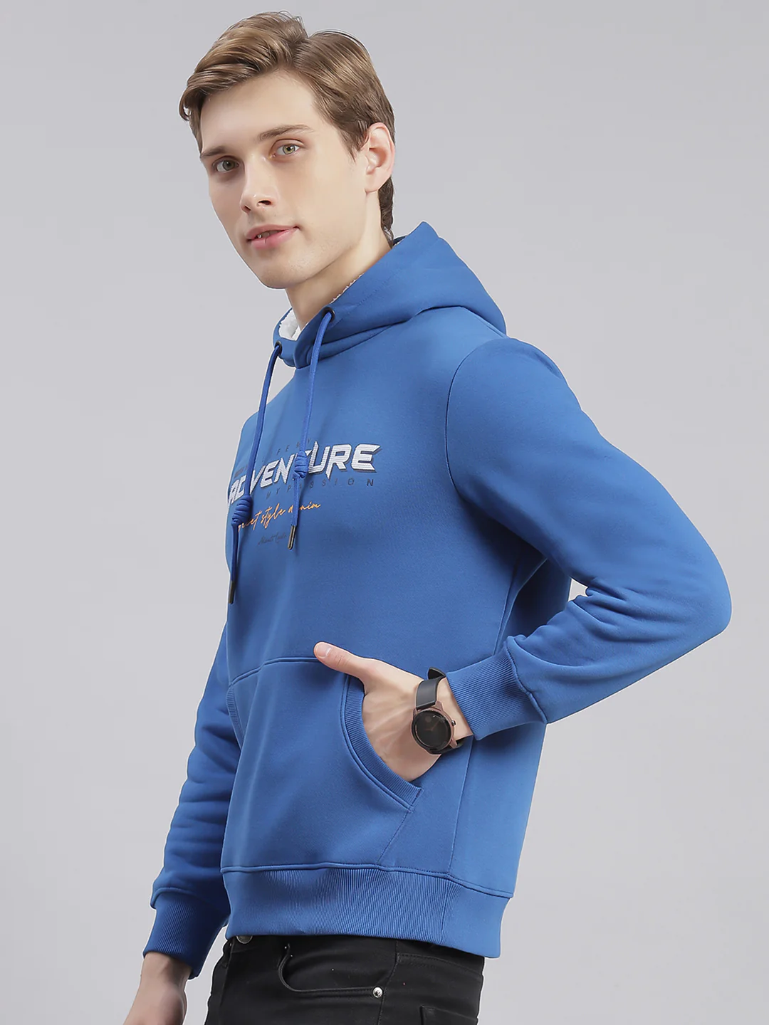 Men Blue Printed Hooded Full Sleeve Sweatshirts - Image 4